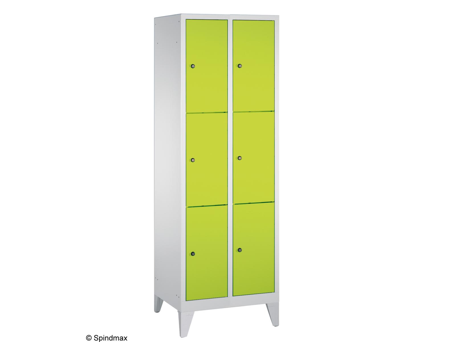 Schließfachschrank Grüne Linie mit Füßen - drei Fächer übereinander - 2 Abteile 300mm Abteilbreite