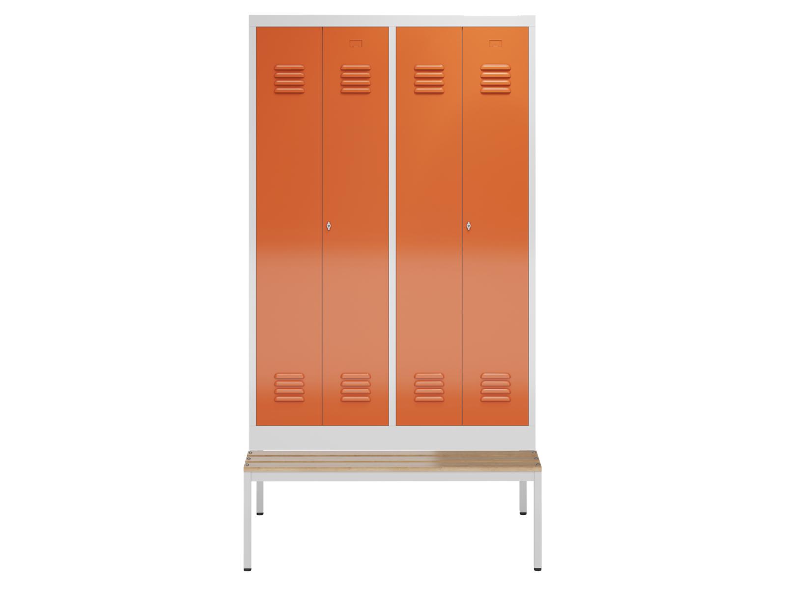 Spind Serie Spindmax® Spind nach Arbeitsstättenrichtlinien mit Sitzbankuntergestell - für 2 Personen 4x300mm Abteilbreite