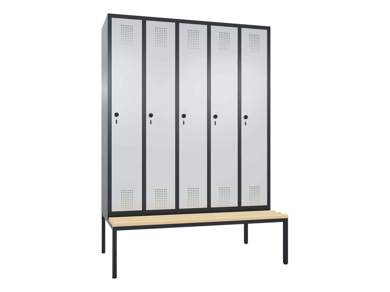 Spind S3000 Evolo mit Sitzbankuntergestell - 5 Abteile 300mm Abteilbreite