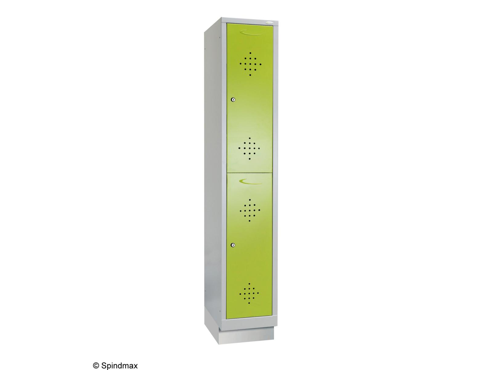 Spind doppelstöckig Grüne Linie mit Sockel - 1 Abteil 400mm Abteilbreite