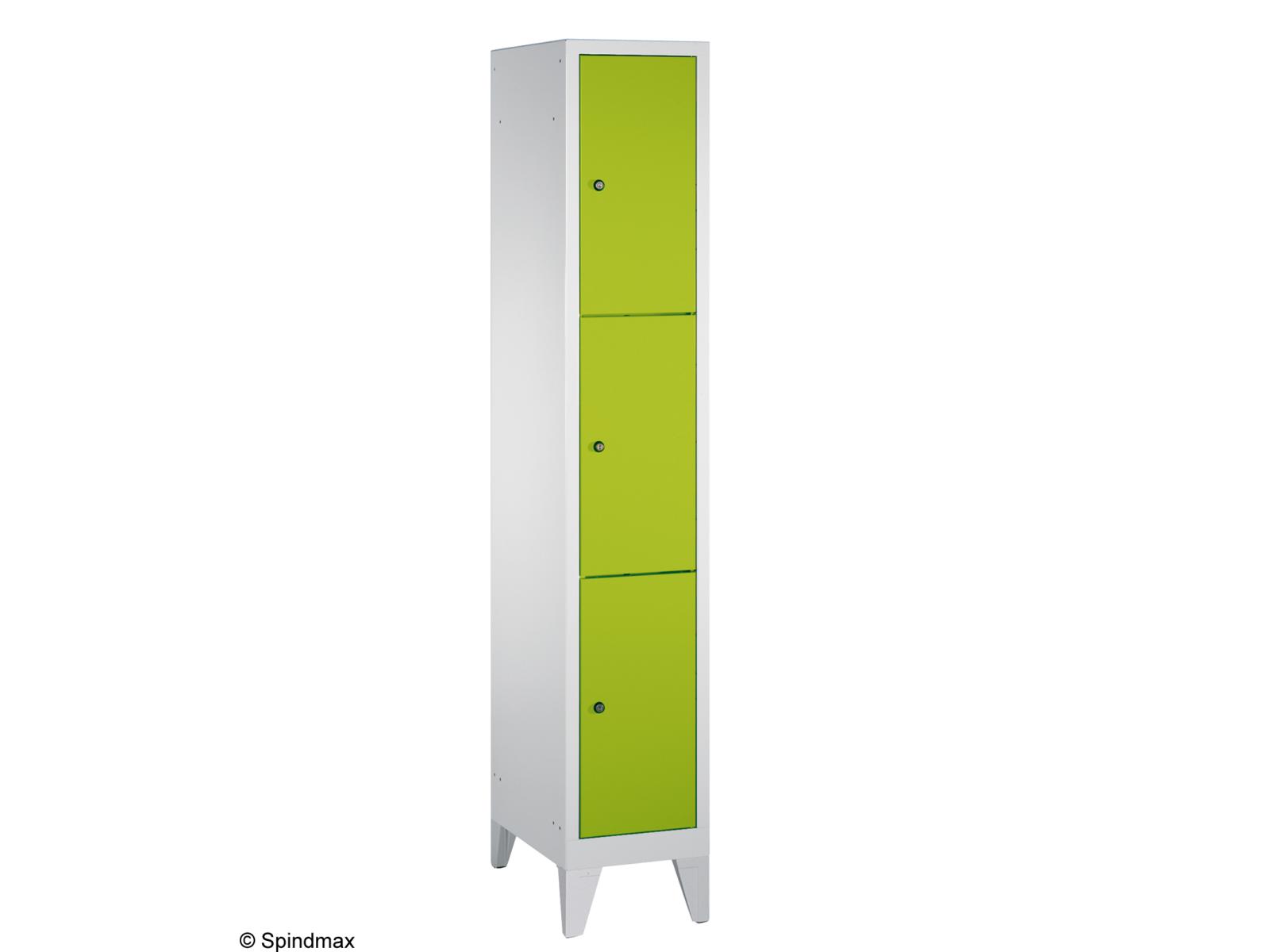 Schließfachschrank Grüne Linie mit Füßen - drei Fächer übereinander - 1 Abteil 300mm Abteilbreite