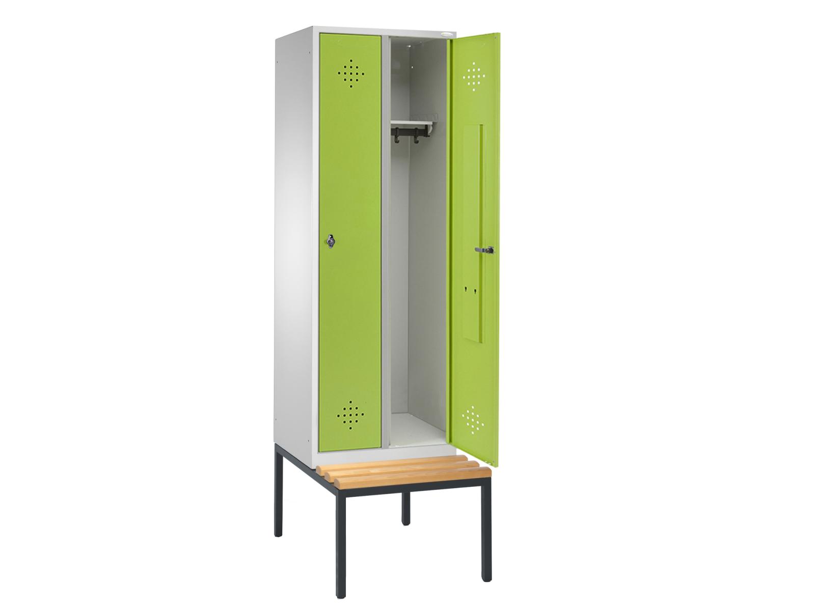 Spind Grüne Linie mit Sitzbankuntergestell - 2 Abteilen 400mm Abteilbreite