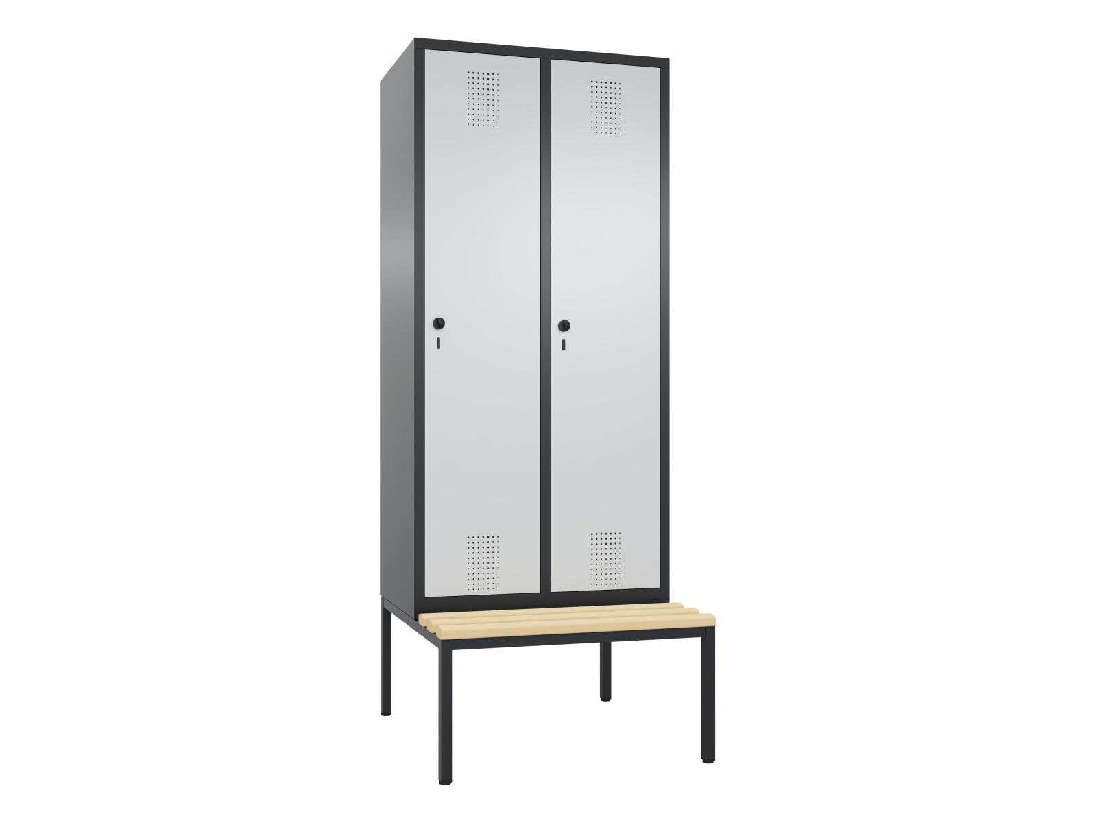 Spind S3000 Evolo mit Sitzbankuntergestell - 2 Abteile 400mm Abteilbreite