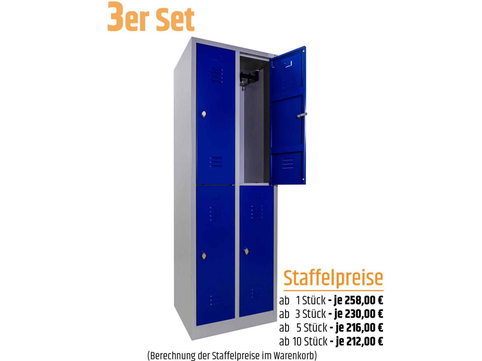 3 Stück Spind Serie IdealSpind doppelstöckig - 2 Abteile 300mm Abteilbreite - Einzelpreis 230,00 EUR netto