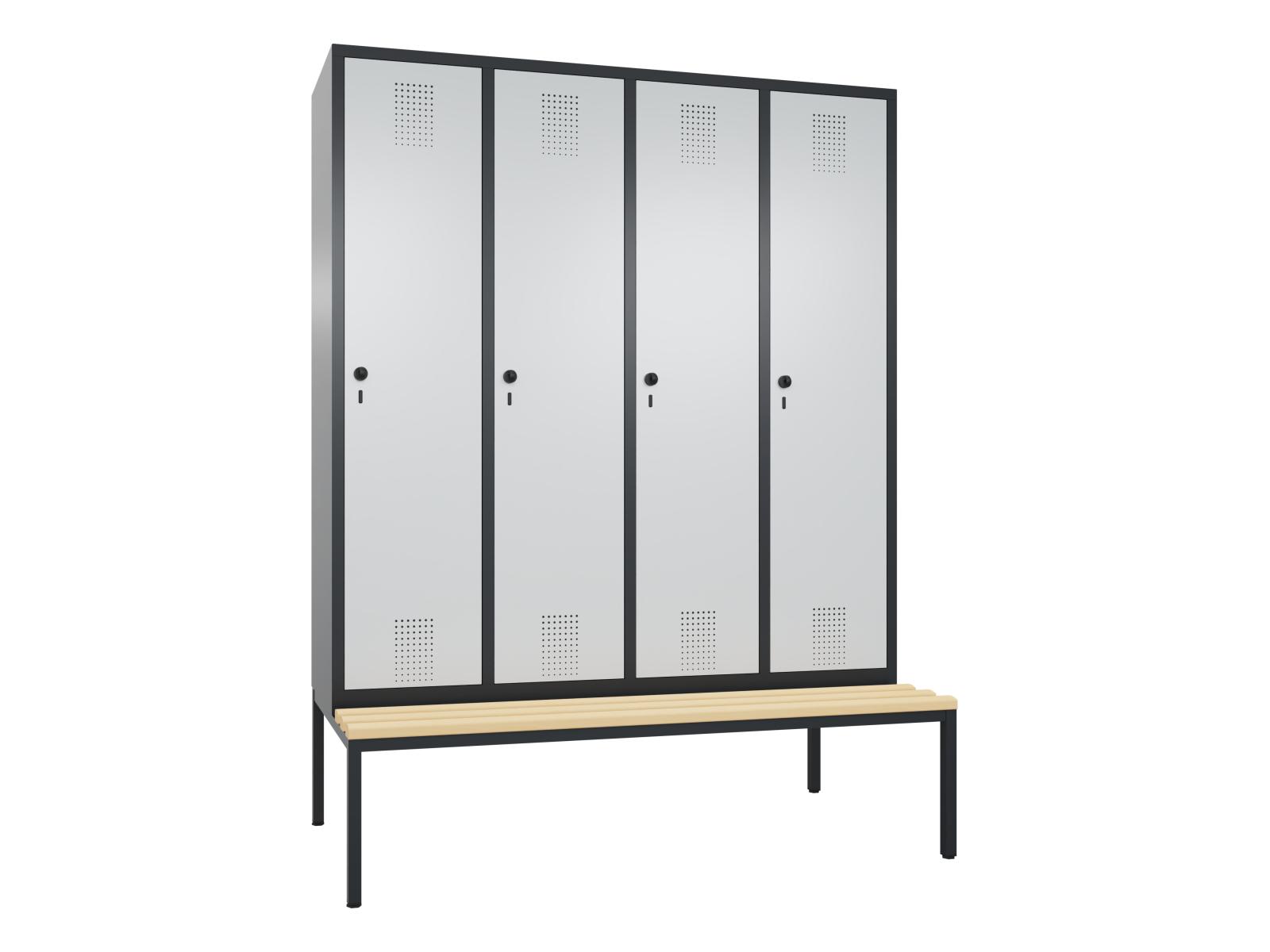 Spind S3000 Evolo mit Sitzbankuntergestell - 4 Abteile+ 400mm Abteilbreite