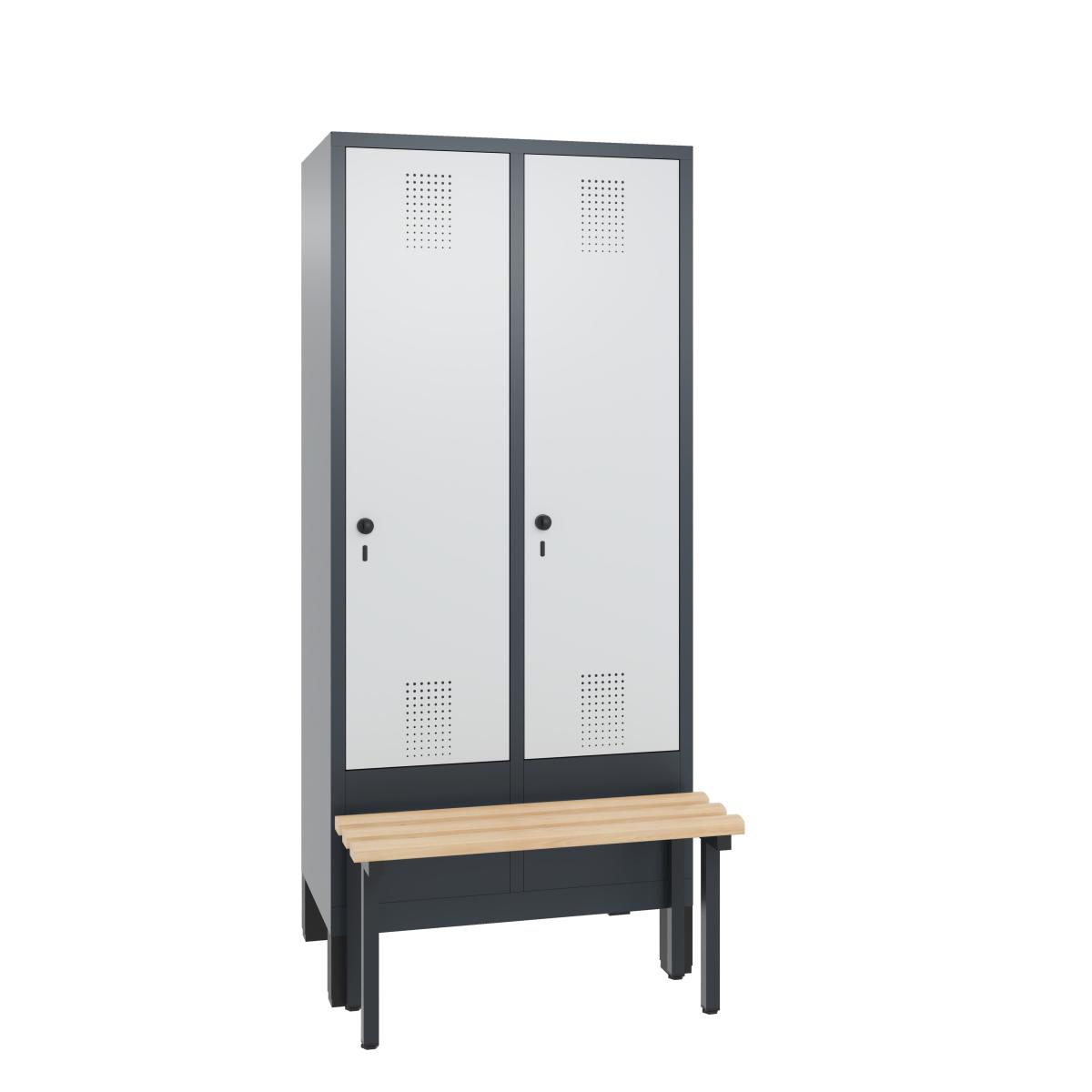 Spind S3000 Evolo mit vorgebauter Sitzbank - 2 Abteile 400mm Abteilbreite